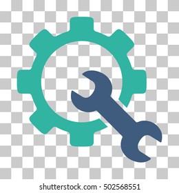 Cobalt And Cyan Service Tools interface pictogram. Vector pictogram style is a flat bicolor symbol on chess transparent background.