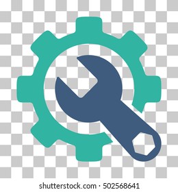 Cobalt And Cyan Service Tools interface pictogram. Vector pictograph style is a flat bicolor symbol on chess transparent background.