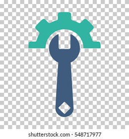 Cobalt And Cyan Service Tools interface pictogram. Vector pictograph style is a flat bicolor symbol on chess transparent background.