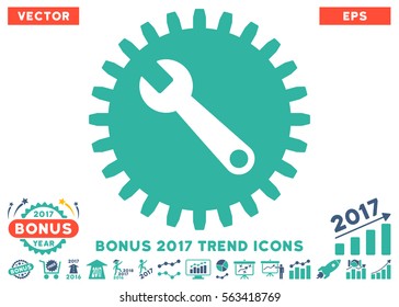 Cobalt And Cyan Service Tools pictogram with bonus 2017 trend pictures. Vector illustration style is flat iconic bicolor symbols, white background.