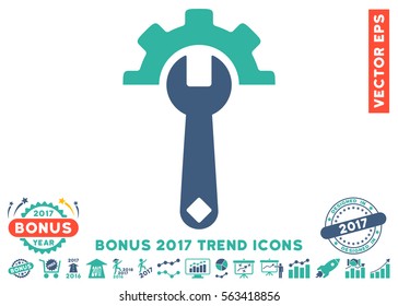 Cobalt And Cyan Service Tools pictogram with bonus 2017 trend symbols. Vector illustration style is flat iconic bicolor symbols, white background.