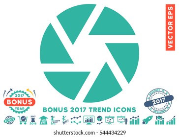 Cobalt And Cyan Shutter icon with bonus 2017 trend images. Vector illustration style is flat iconic bicolor symbols, white background.