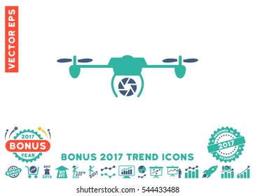 Cobalt And Cyan Shutter Spy Airdrone pictogram with bonus 2017 year trend clip art. Vector illustration style is flat iconic bicolor symbols, white background.