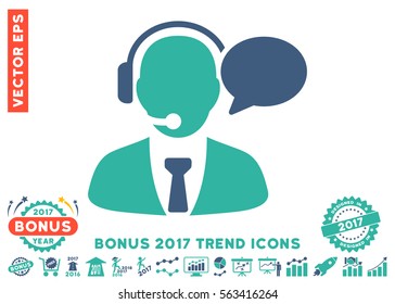 Cobalt And Cyan Support Manager Message pictogram with bonus 2017 trend images. Vector illustration style is flat iconic bicolor symbols, white background.