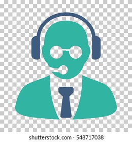 Cobalt And Cyan Support Manager toolbar pictogram. Vector pictograph style is a flat bicolor symbol on chess transparent background.