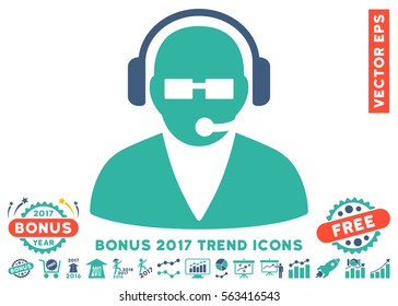 Cobalt And Cyan Support Operator pictogram with bonus 2017 year trend images. Vector illustration style is flat iconic bicolor symbols, white background.