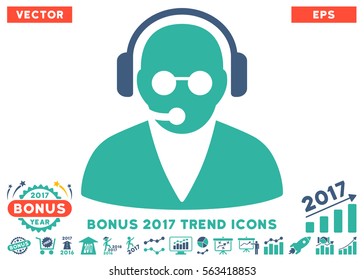 Cobalt And Cyan Support Operator pictograph with bonus 2017 year trend images. Vector illustration style is flat iconic bicolor symbols, white background.