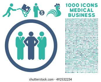 Cobalt And Cyan Team vector bicolor rounded icon. Image style is a flat icon symbol inside a circle, white background. Bonus clip art includes 1000 healthcare business design elements.
