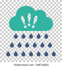 Cobalt And Cyan Thunderstorm Rain Cloud interface toolbar icon. Vector pictogram style is a flat bicolor symbol on chess transparent background.