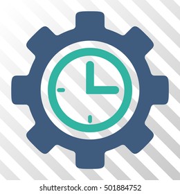 Cobalt And Cyan Time Setup Gear interface pictogram. Vector pictograph style is a flat bicolor symbol on diagonal hatch transparent background.
