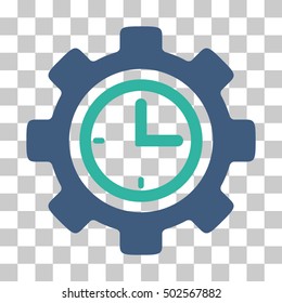 Cobalt And Cyan Time Setup Gear interface toolbar pictogram. Vector pictograph style is a flat bicolor symbol on chess transparent background.