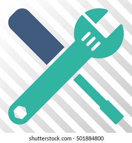 Cobalt And Cyan Tools interface pictogram. Vector pictograph style is a flat bicolor symbol on diagonal hatch transparent background.