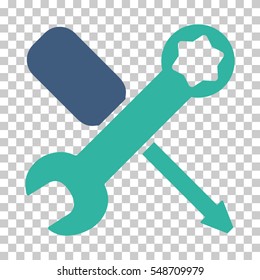Cobalt And Cyan Tools interface toolbar icon. Vector pictogram style is a flat bicolor symbol on chess transparent background.