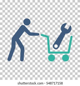 Cobalt And Cyan Tools Shopping interface icon. Vector pictogram style is a flat bicolor symbol on chess transparent background.