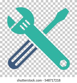 Cobalt And Cyan Tools toolbar icon. Vector pictogram style is a flat bicolor symbol on chess transparent background.
