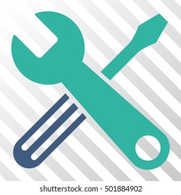 Cobalt And Cyan Tools toolbar pictogram. Vector pictogram style is a flat bicolor symbol on diagonal hatch transparent background.