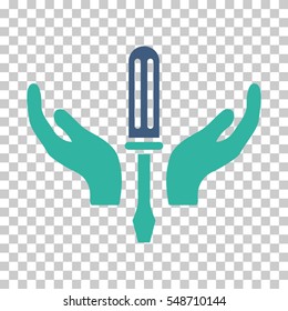 Cobalt And Cyan Tuning Screwdriver Maintenance interface toolbar pictogram. Vector pictograph style is a flat bicolor symbol on chess transparent background.