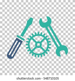 Cobalt And Cyan Tuning Service interface toolbar icon. Vector pictograph style is a flat bicolor symbol on chess transparent background.