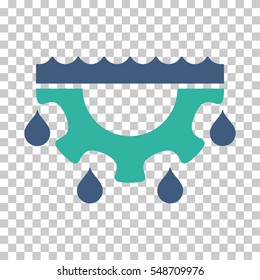 Cobalt And Cyan Water Gear Drops interface pictogram. Vector pictograph style is a flat bicolor symbol on chess transparent background.