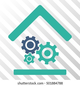 Cobalt And Cyan Workshop interface toolbar pictogram. Vector pictograph style is a flat bicolor symbol on diagonal hatch transparent background.