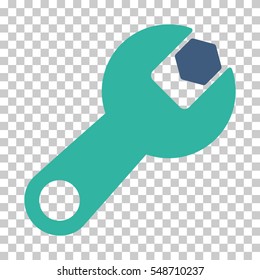 Cobalt And Cyan Wrench interface toolbar icon. Vector pictograph style is a flat bicolor symbol on chess transparent background.