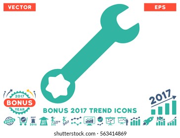 Cobalt And Cyan Wrench pictograph with bonus 2017 trend pictograms. Vector illustration style is flat iconic bicolor symbols, white background.