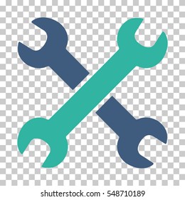 Cobalt And Cyan Wrenches toolbar icon. Vector pictogram style is a flat bicolor symbol on chess transparent background.