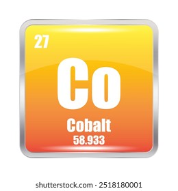 Ícone do elemento de cobalto. Foco do símbolo de co. Número atômico 27. Massa 58.933.