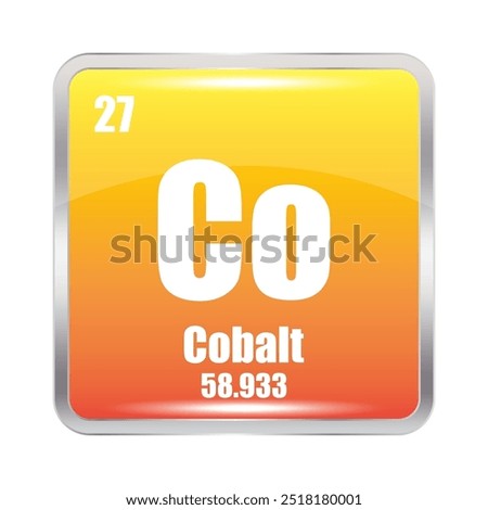 Cobalt element icon. Co symbol focus. Atomic number 27. Mass 58.933.