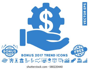Cobalt Financial Development Gear Hand pictograph with bonus 2017 trend images. Vector illustration style is flat iconic symbols, white background.