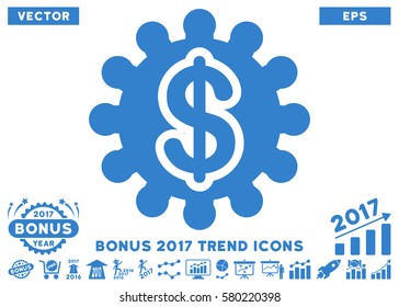 Cobalt Financial Options Gear pictogram with bonus 2017 year trend clip art. Vector illustration style is flat iconic symbols, white background.
