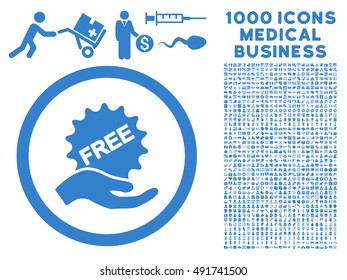 Cobalt Free Offer vector rounded icon. Image style is a flat icon symbol inside a circle, white background. Bonus clip art is 1000 healthcare business pictographs.