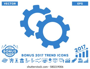 Cobalt Gears icon with bonus 2017 trend clip art. Vector illustration style is flat iconic symbols, white background.