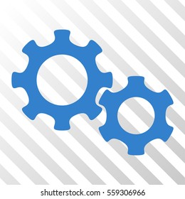Cobalt Gears toolbar pictogram. Vector pictograph style is a flat symbol on diagonally hatched transparent background.