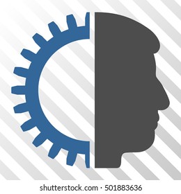 Cobalt And Gray Android Head toolbar icon. Vector pictogram style is a flat bicolor symbol on diagonal hatch transparent background.