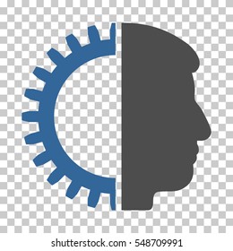 Cobalt And Gray Android Head toolbar pictogram. Vector pictograph style is a flat bicolor symbol on chess transparent background.