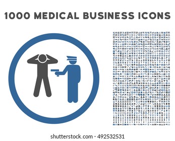 Cobalt And Gray Arrest vector bicolor rounded icon. Image style is a flat icon symbol inside a circle, white background. Bonus clipart is 1000 healthcare business symbols.