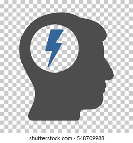 Cobalt And Gray Brain Electric Shock toolbar icon. Vector pictogram style is a flat bicolor symbol on chess transparent background.
