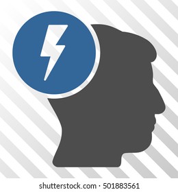 Cobalt And Gray Brain Electricity interface toolbar icon. Vector pictogram style is a flat bicolor symbol on diagonal hatch transparent background.