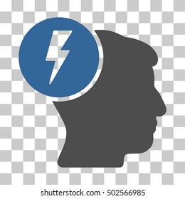 Cobalt And Gray Brain Electricity toolbar pictogram. Vector pictograph style is a flat bicolor symbol on chess transparent background.
