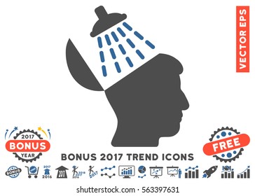 Cobalt And Gray Brain Washing pictogram with bonus 2017 year trend icon set. Vector illustration style is flat iconic bicolor symbols, white background.