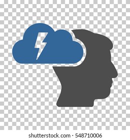 Cobalt And Gray Brainstorming interface toolbar pictogram. Vector pictogram style is a flat bicolor symbol on chess transparent background.