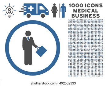Cobalt And Gray Businessman vector bicolor rounded icon. Image style is a flat icon symbol inside a circle, white background. Bonus clip art includes 1000 health care business elements.
