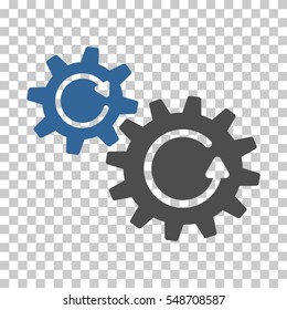 Cobalt And Gray Cogs Rotation interface icon. Vector pictogram style is a flat bicolor symbol on chess transparent background.