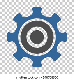 Cobalt And Gray Cogwheel interface pictogram. Vector pictograph style is a flat bicolor symbol on chess transparent background.