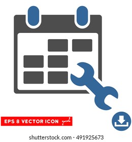Cobalt And Gray Configure Timetable EPS vector icon. Illustration style is flat iconic bicolor symbol on a white background.