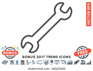 Cobalt And Gray Contour Wrench pictogram with bonus 2017 trend pictograms. Vector illustration style is flat iconic bicolor symbols, white background.