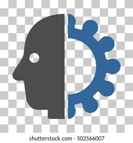 Cobalt And Gray Cyborg Head interface toolbar pictogram. Vector pictogram style is a flat bicolor symbol on chess transparent background.