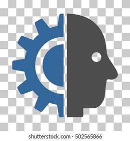 Cobalt And Gray Cyborg Head toolbar pictogram. Vector pictograph style is a flat bicolor symbol on chess transparent background.