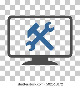 Cobalt And Gray Desktop Settings interface toolbar pictogram. Vector pictogram style is a flat bicolor symbol on chess transparent background.